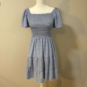 Cottagecore Gingham Fit & Flare Smocked Sundress Puff Sleeve Medium